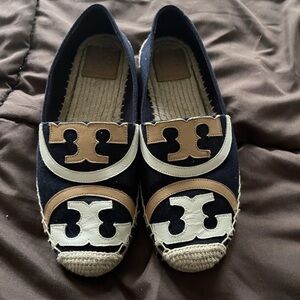 Tory Burch Navy and Tan Espadrilles